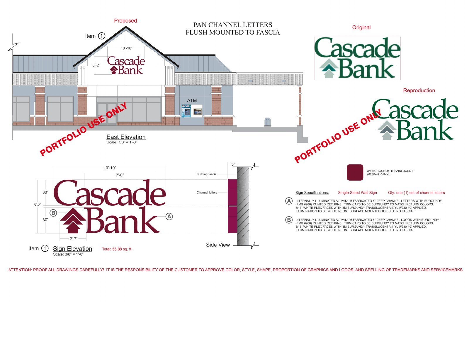 Cascade Bank wall sign drawing